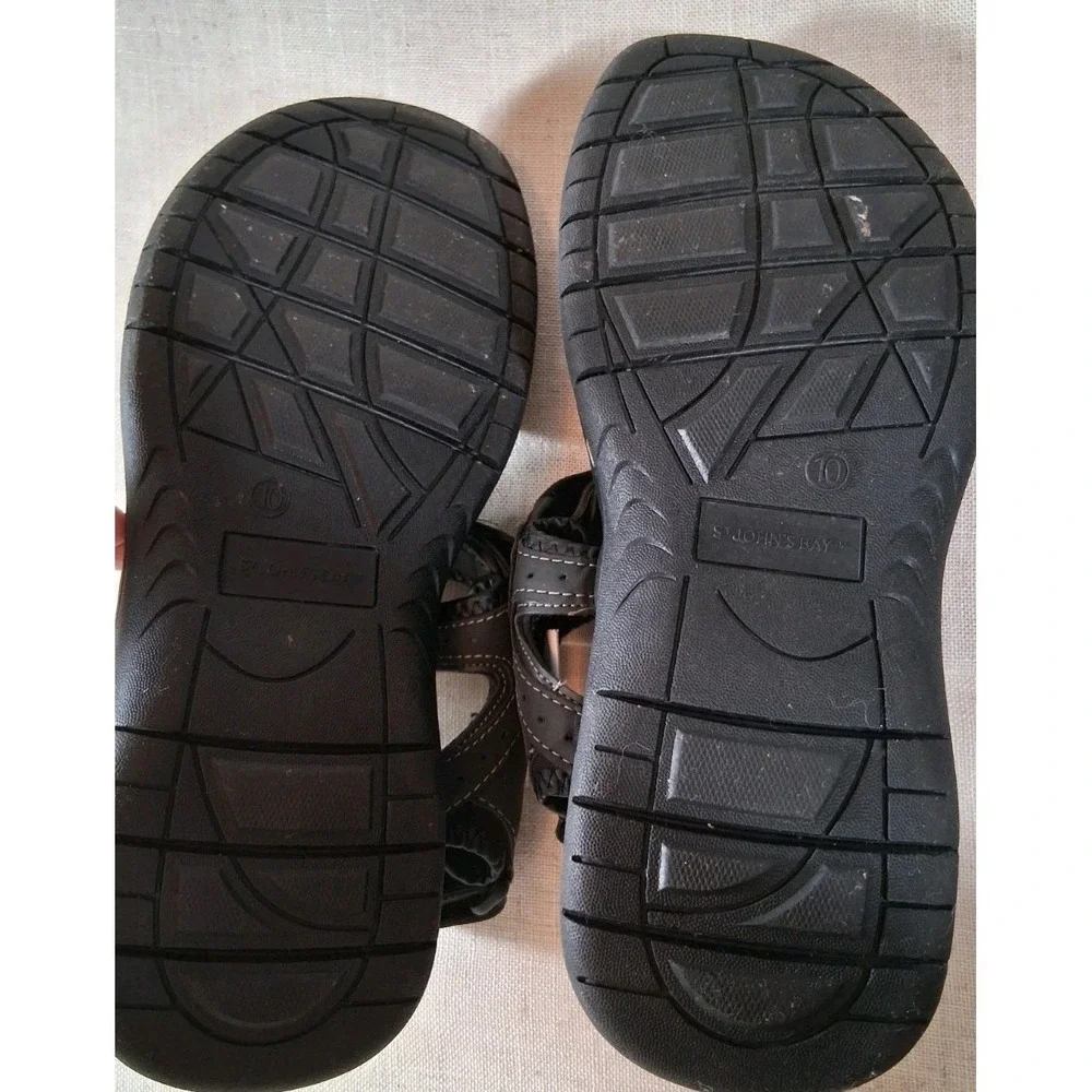 St. Johns Bay Badger Mens‎ Black Sport Sandals Memory Foam Strappy 10M 629-9039